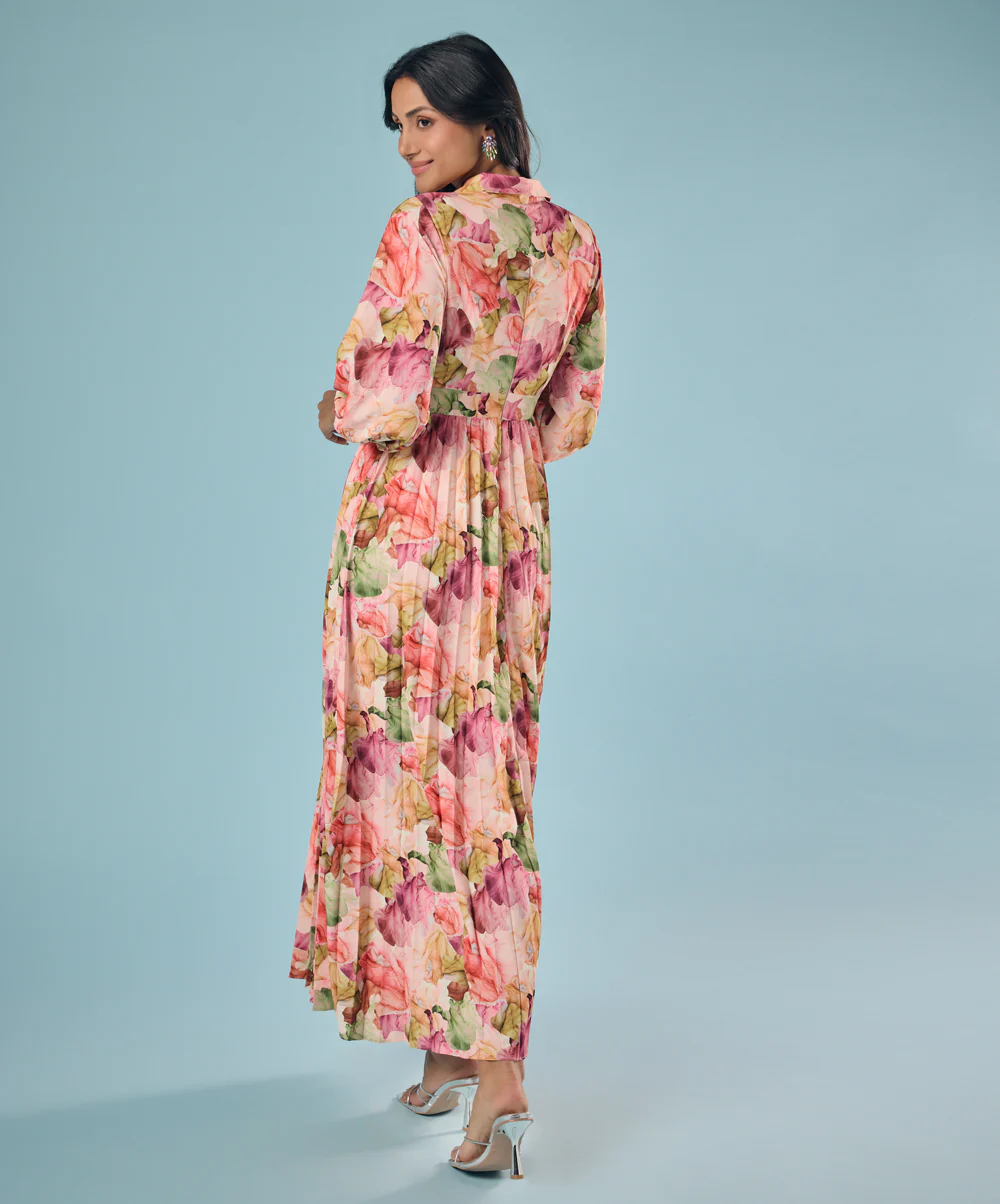Pleated Printed Chiffon Shirt Dress - Image 6
