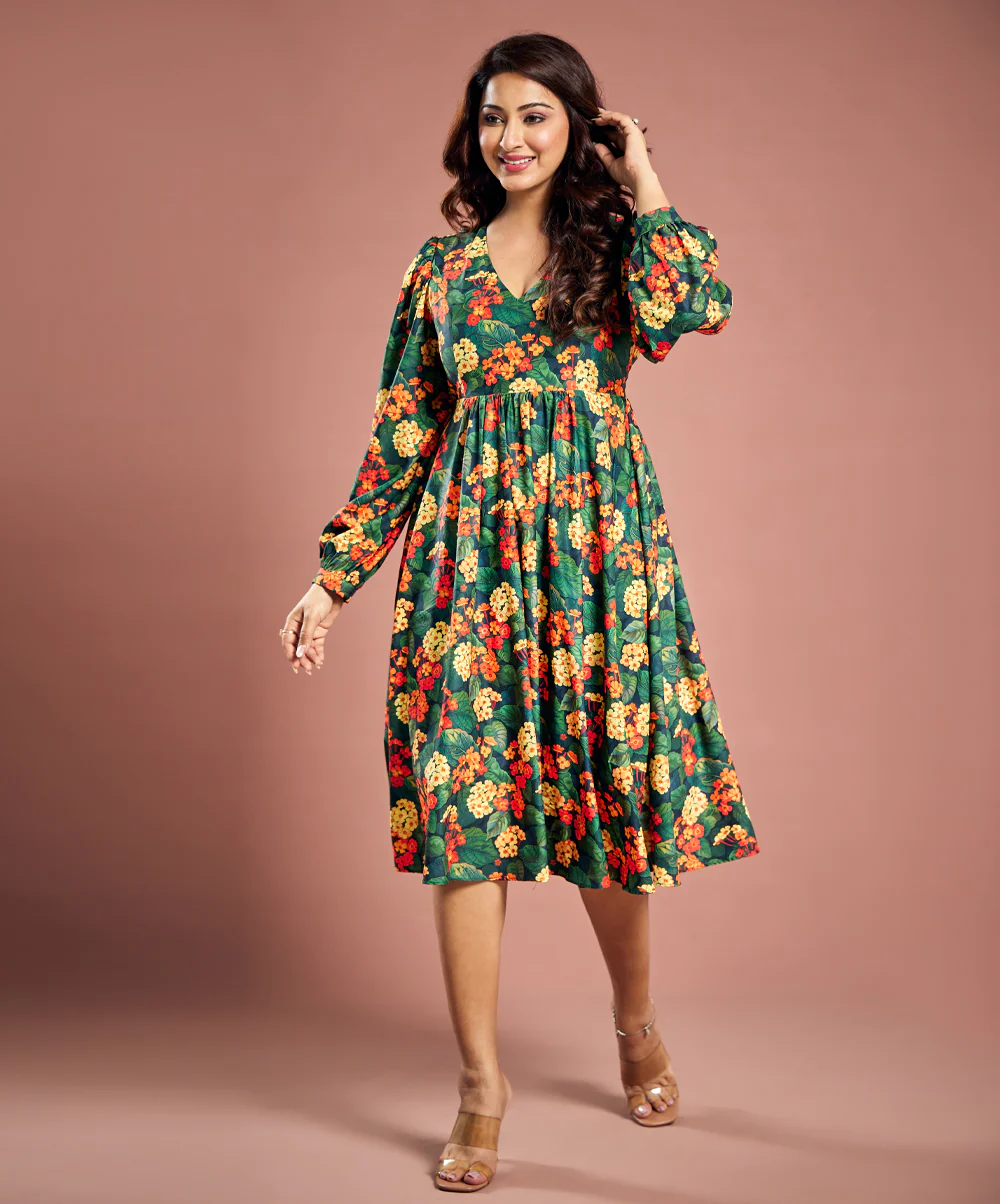 Plunge Vneck Printed Chiffon Dress - Image 5