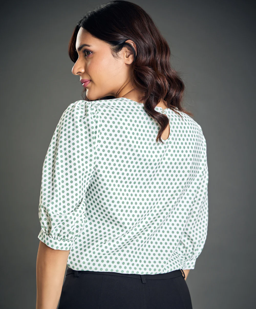 Polka Dot Print Puff Sleeve Blouse - Image 5