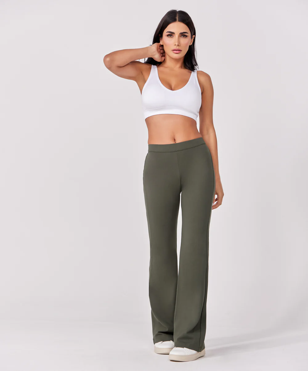 Ponte flared pant - Khaki - Image 3