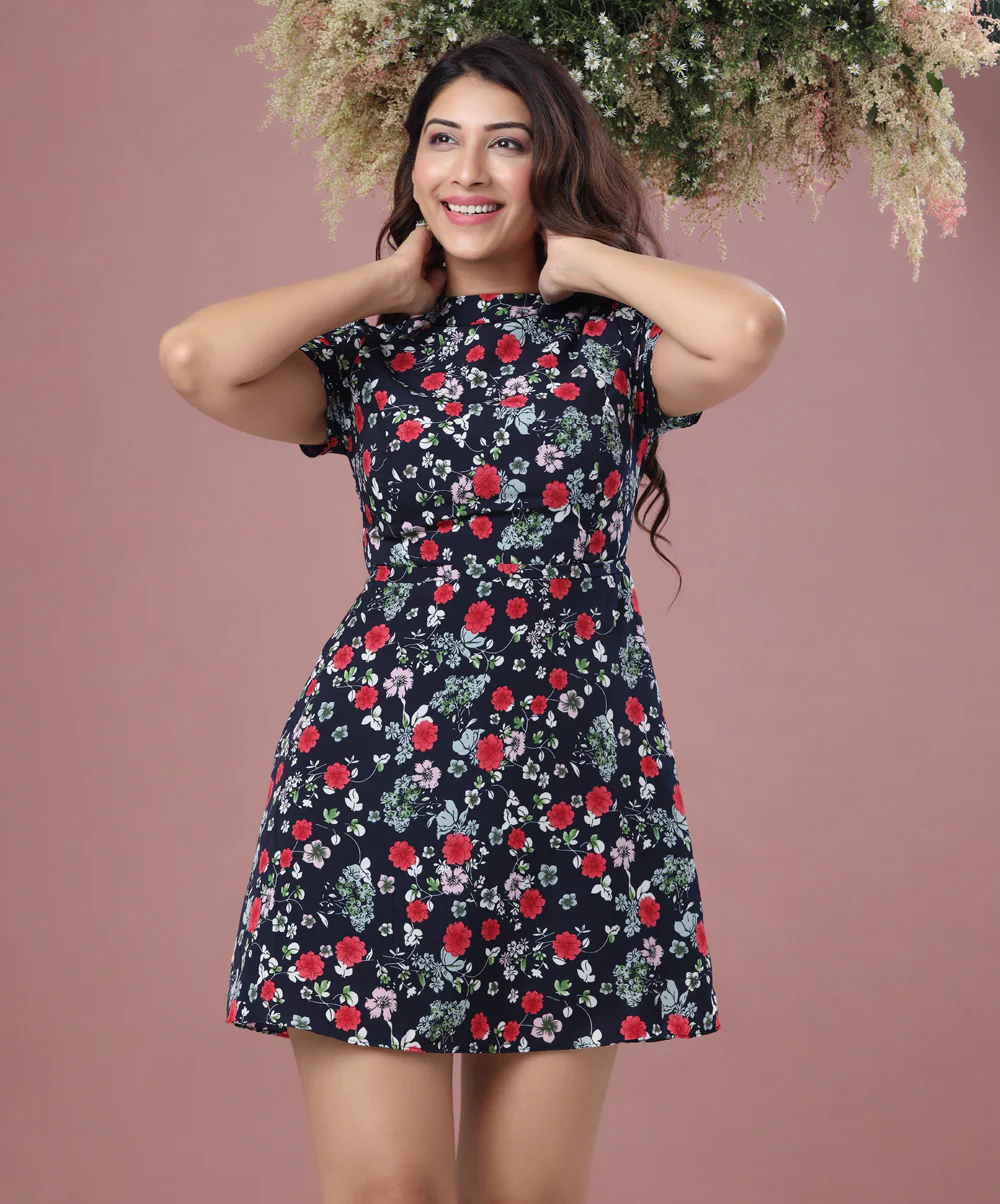 Printed High Neck Mini Dress - Image 2