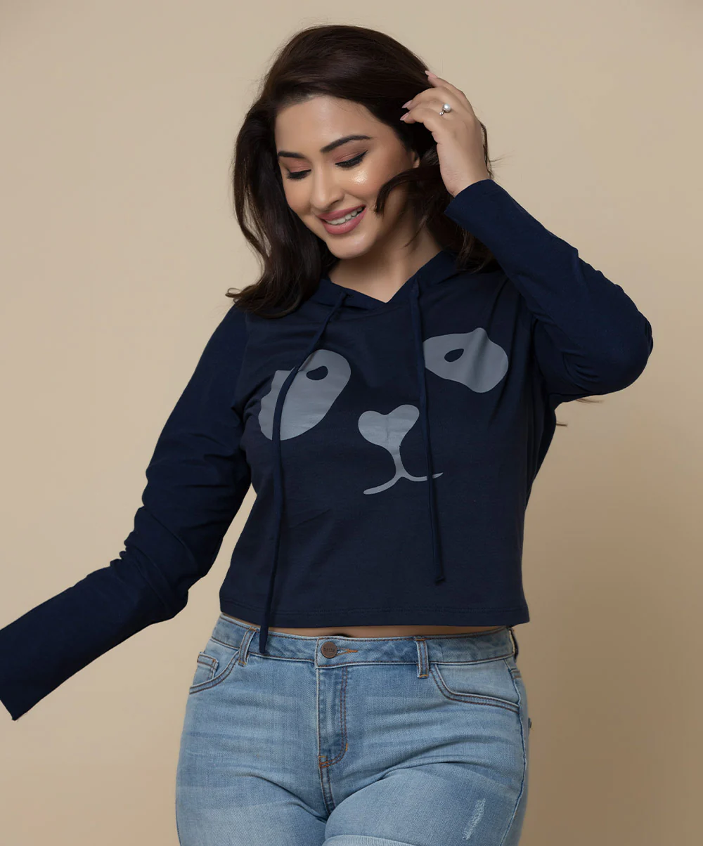 Printed Panda Eyes And Nose Hoodie