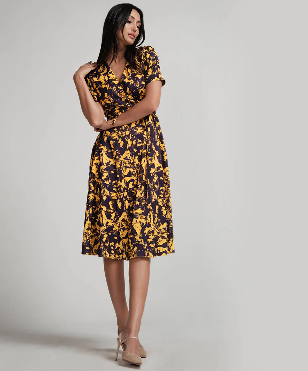 Printed Vneck Cross Over Dress - Image 2