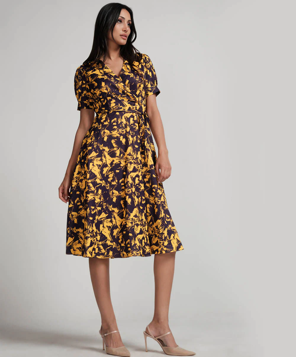 Printed Vneck Cross Over Dress - Image 3