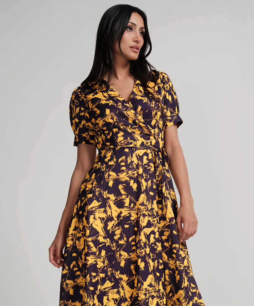 Printed Vneck Cross Over Dress - Image 4