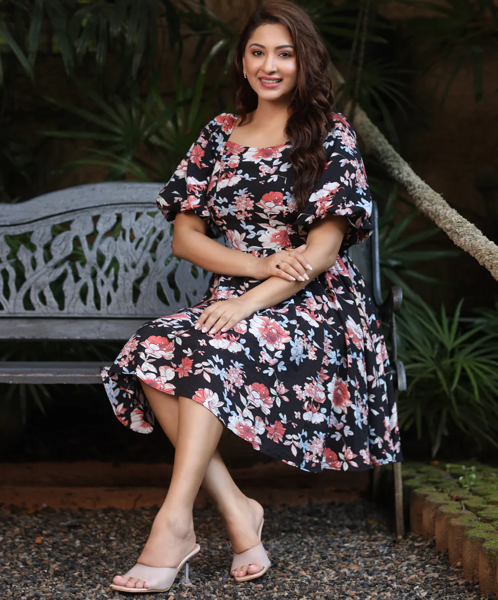Puffed Sleeve Cotton Mini Dress - Image 2