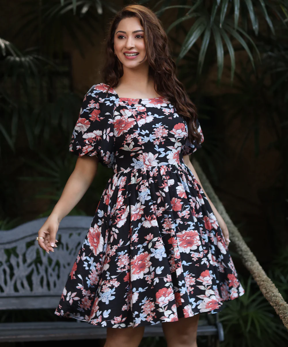 Puffed Sleeve Cotton Mini Dress - Image 3