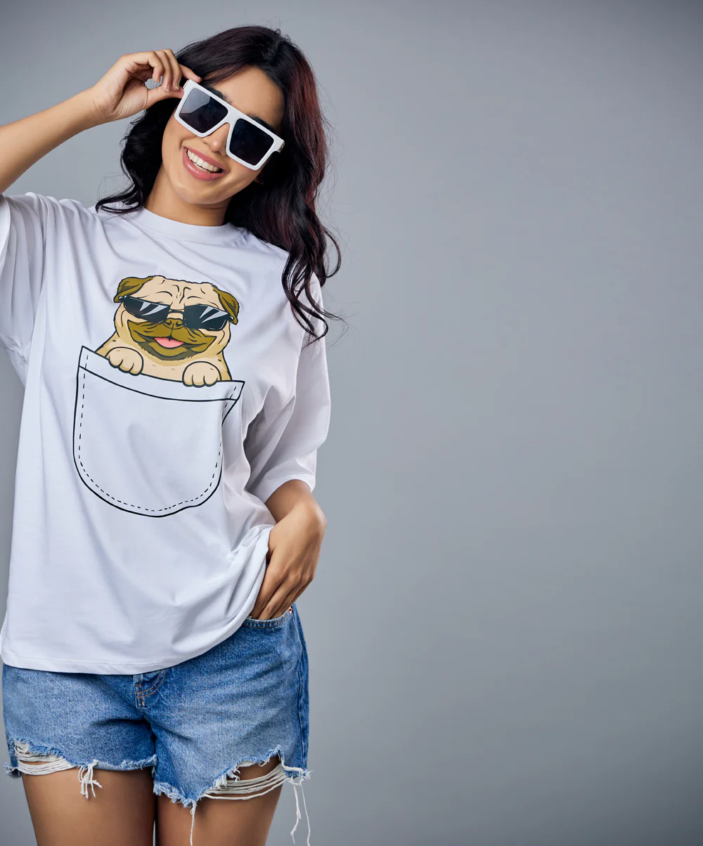 Pug In A Pocket Oversized Tshirt - Image 3