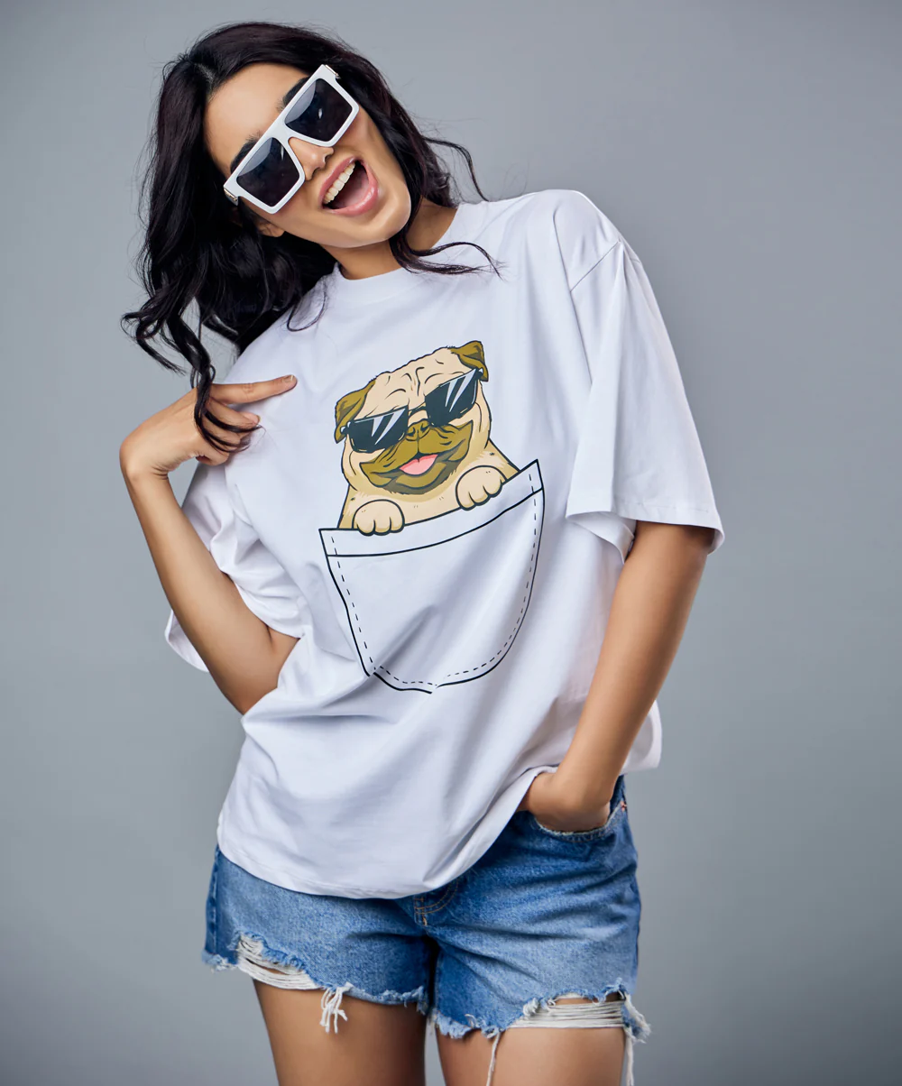 Pug In A Pocket Oversized Tshirt - Image 4