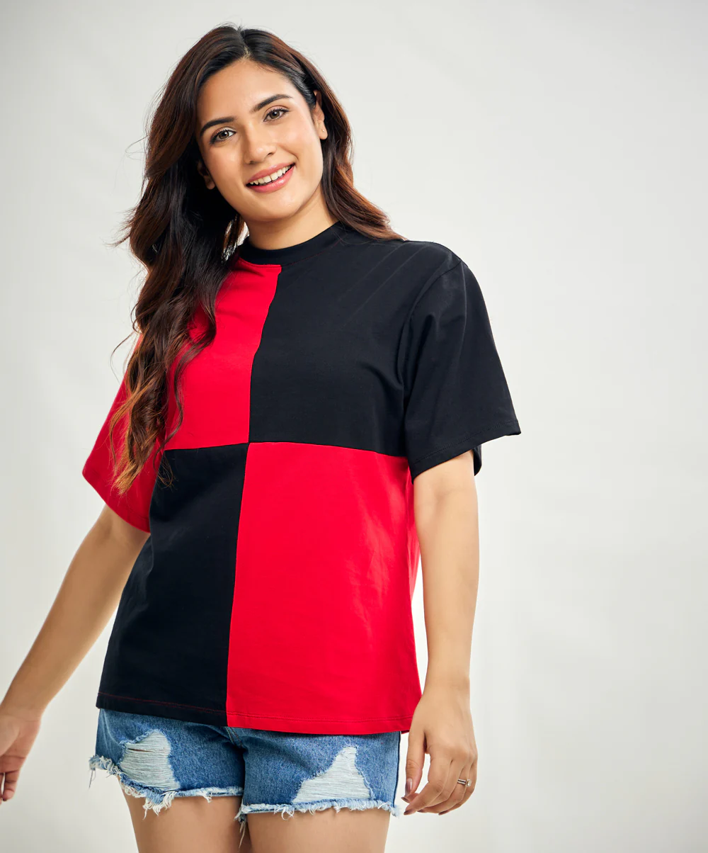 Red And Black Detailed Oversized Tshirt - Image 2