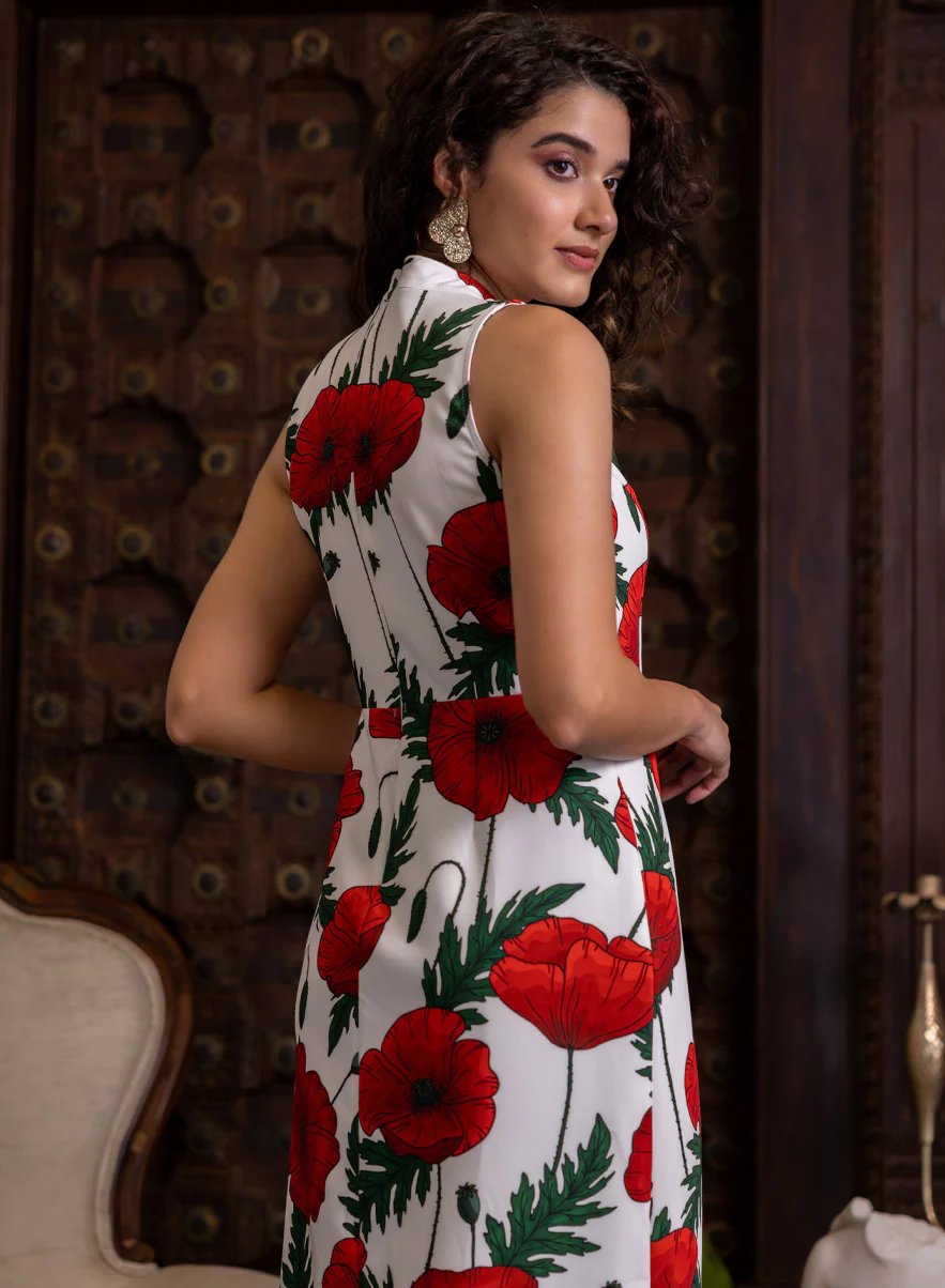 Red Floral Printed Shift Dress - Image 4