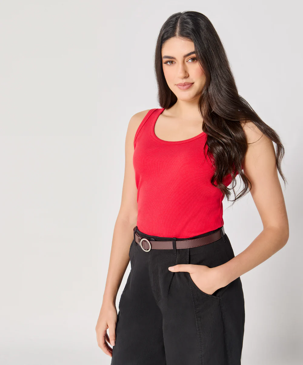 Red Rib Cami Top - Image 3