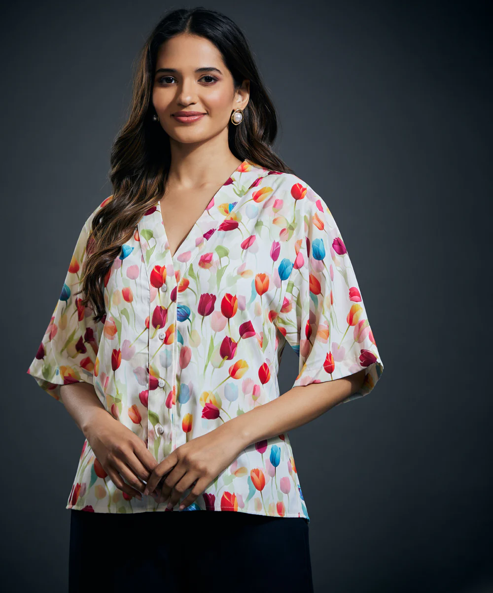 Relaxed sleeve chiffon printed top - Image 3