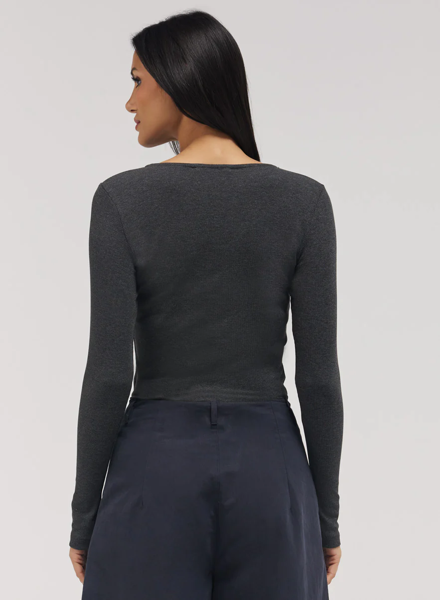Rib Long Sleeve Top - Dark Grey - Image 5