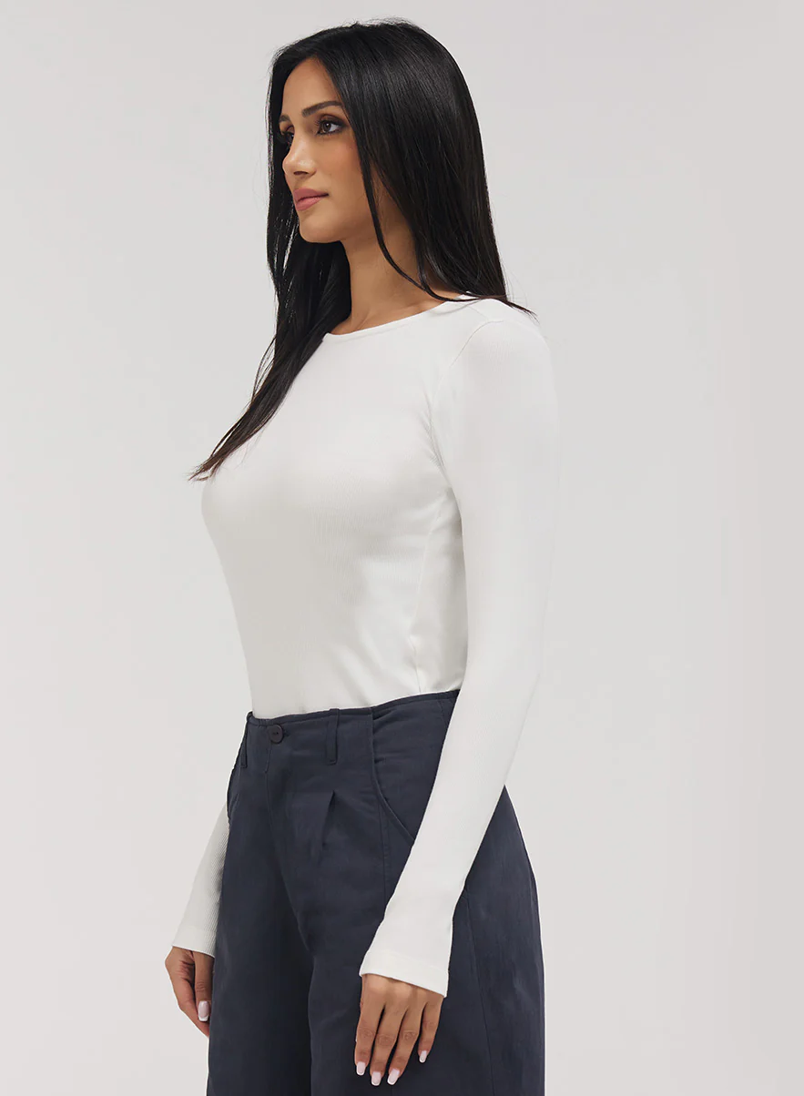 Rib Long Sleeve Top - Off White - Image 3