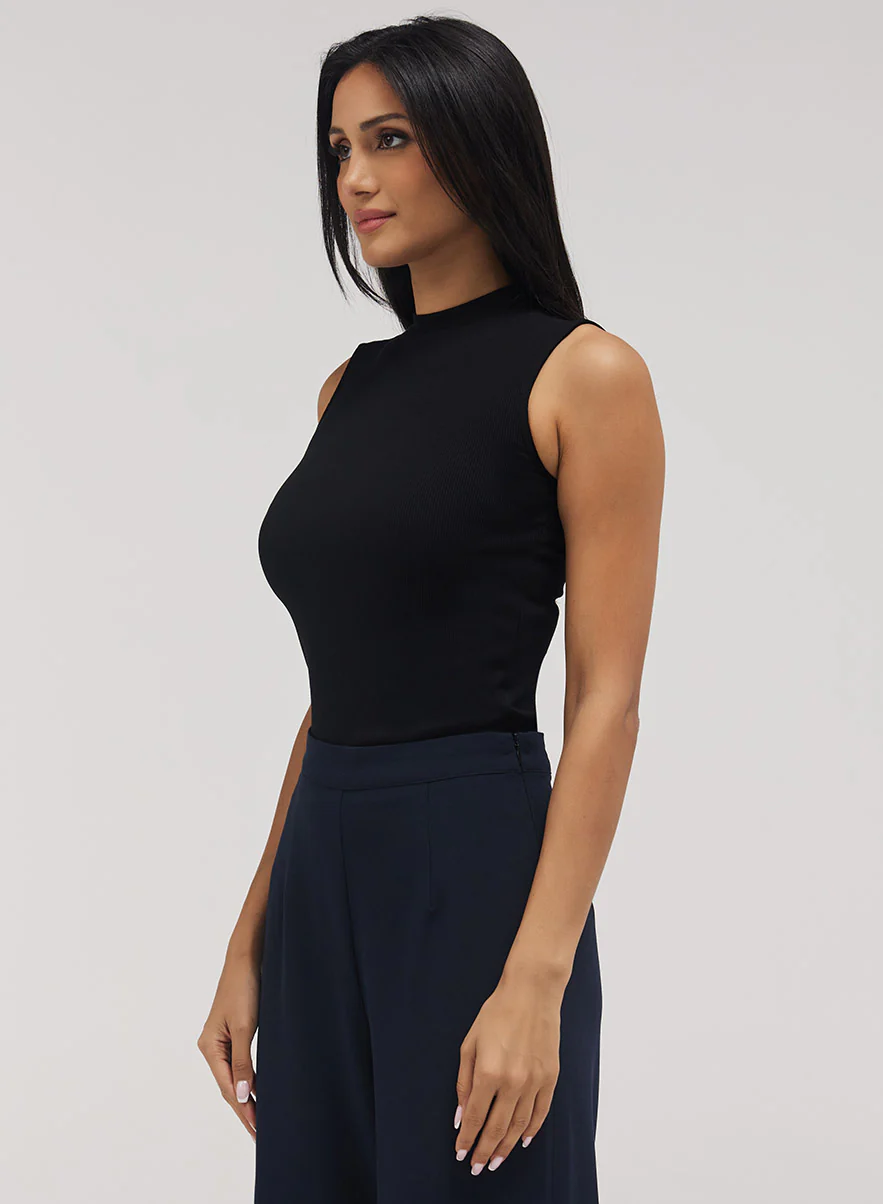 Rib Skinny Top - Black - Image 3