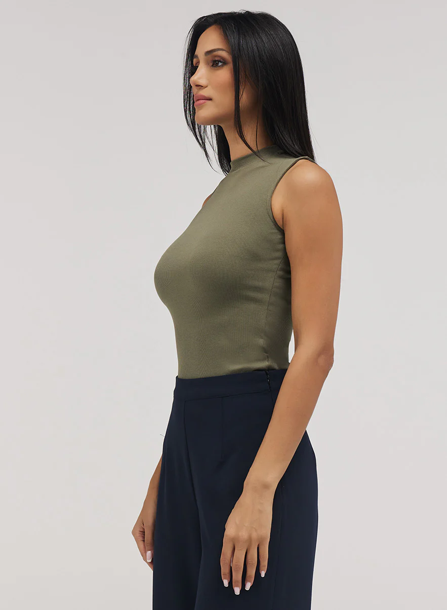 Rib Skinny Top - Khaki Green - Image 4