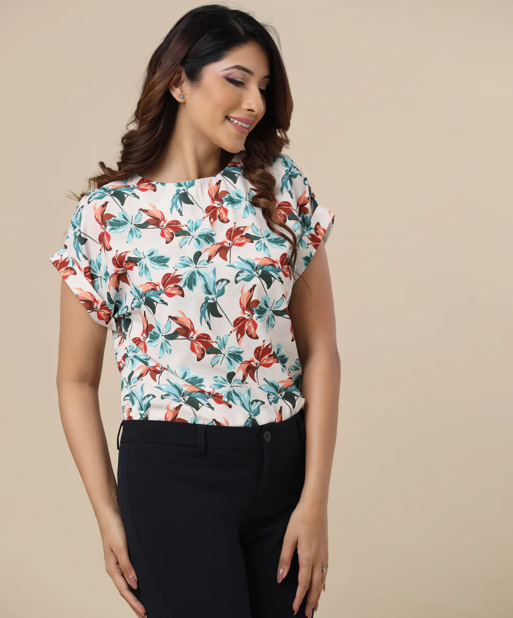 Rolled Cuff All Over Print Top