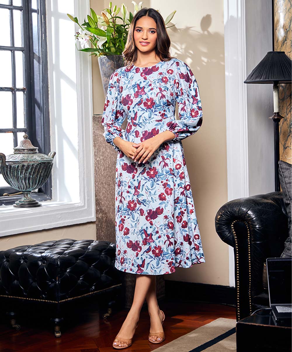 Round Neck Chiffon Printed Shift Dress