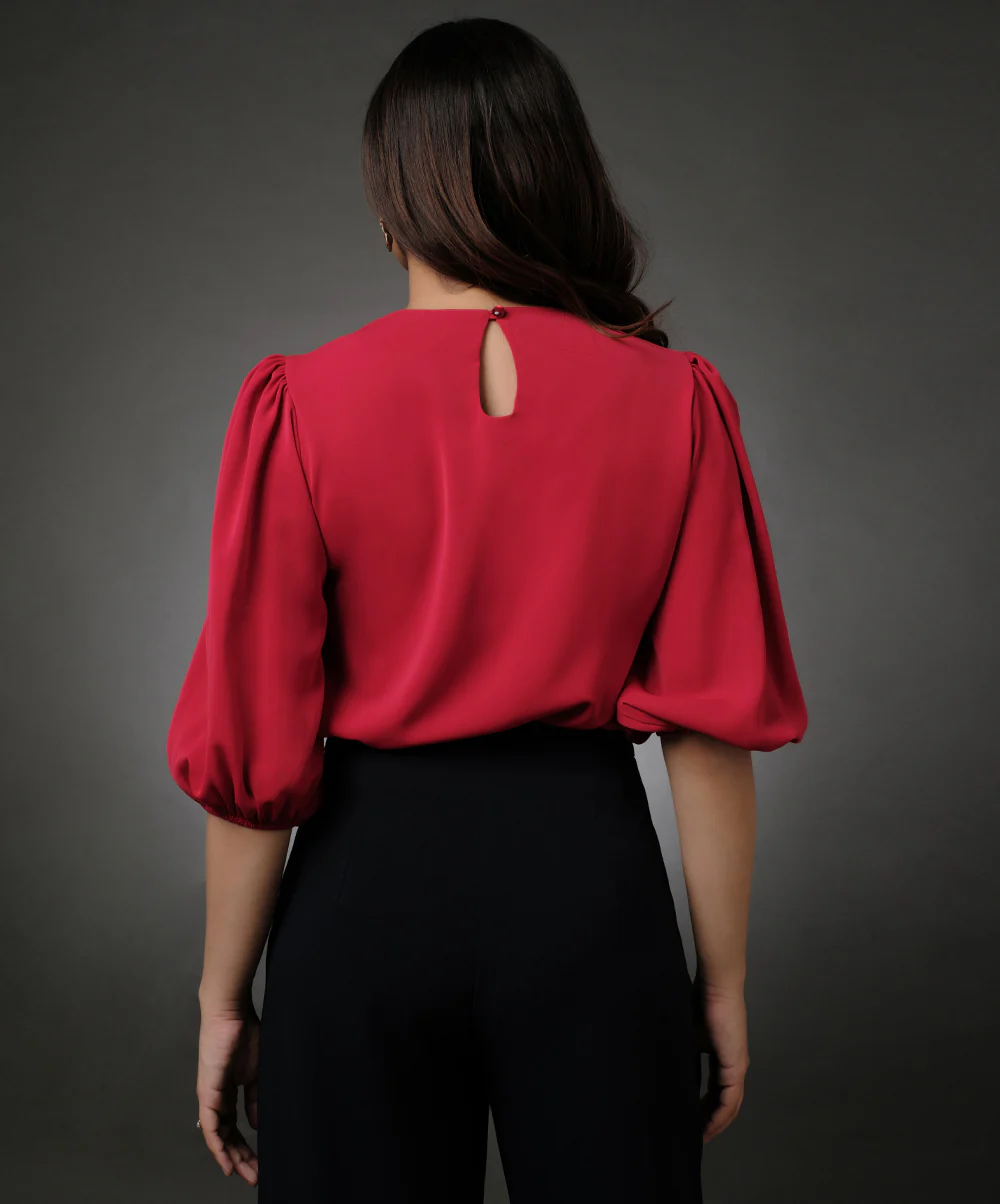 Round Neck Chiffon Sleeve Elasticated Top - Image 5