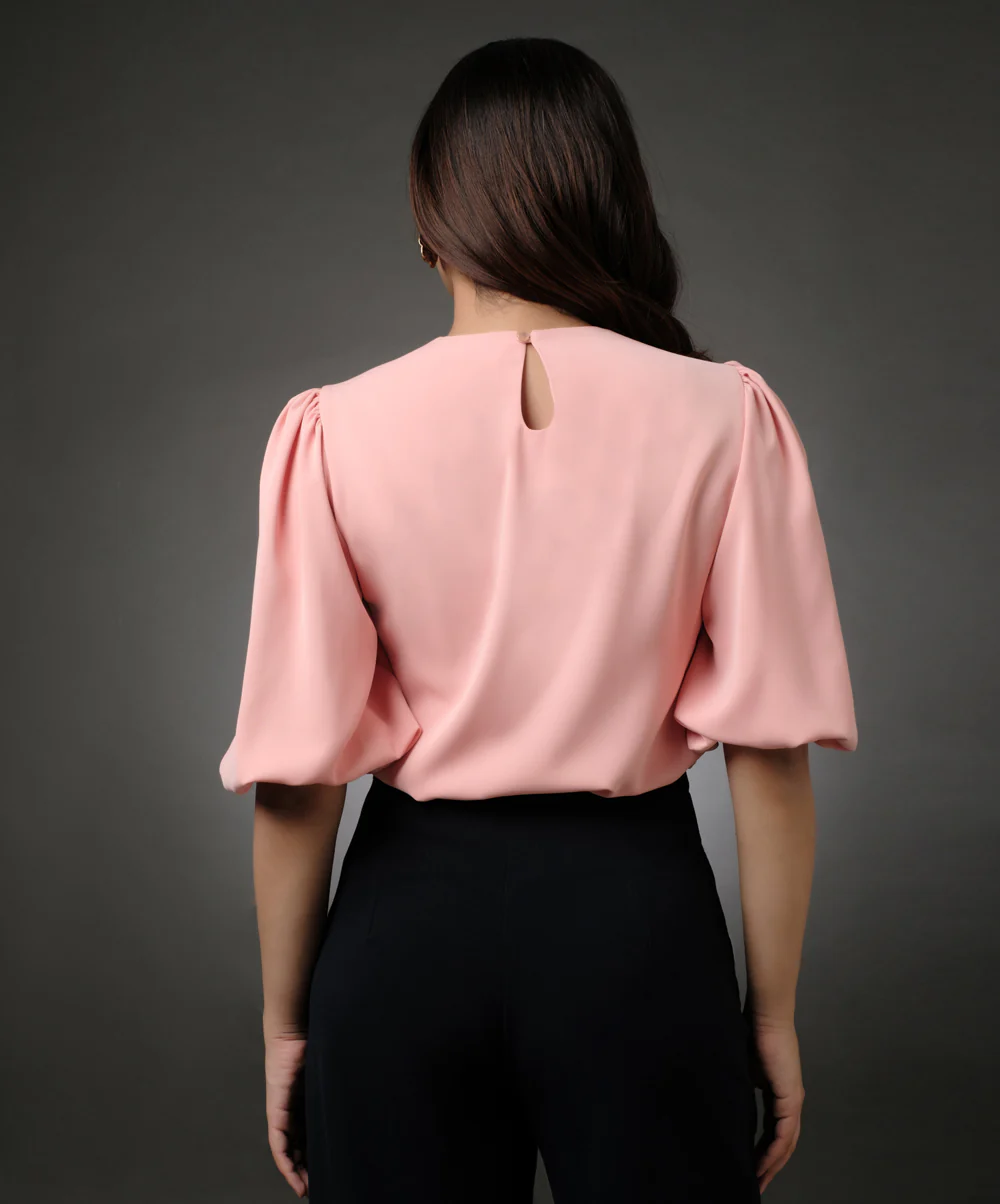 Round Neck Peach Sleeve Elasticated Top - Image 4