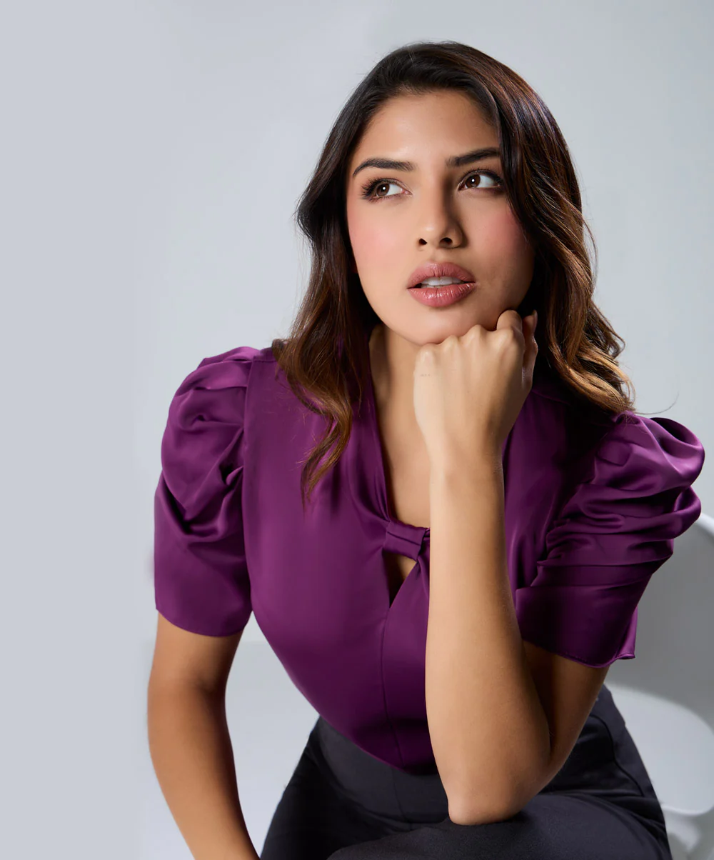 Satin Short Sleeve Purple Top - Image 3