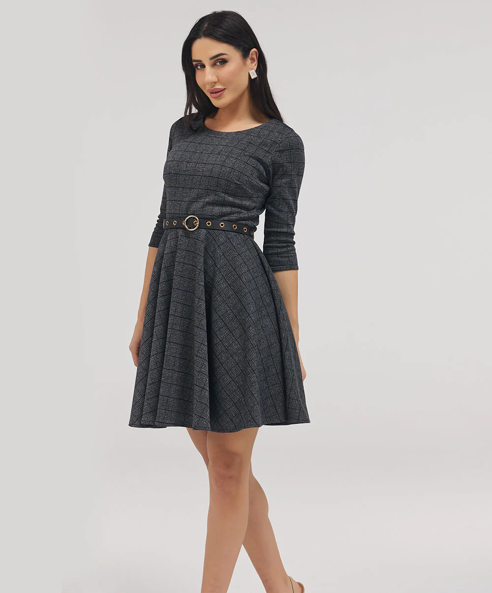 Scoop Neck Gingham Skater Dress - Image 5