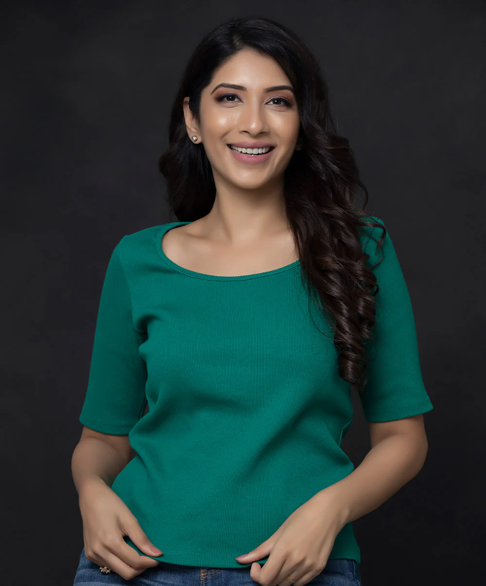 Scoop Neck Green Rib T-shirt