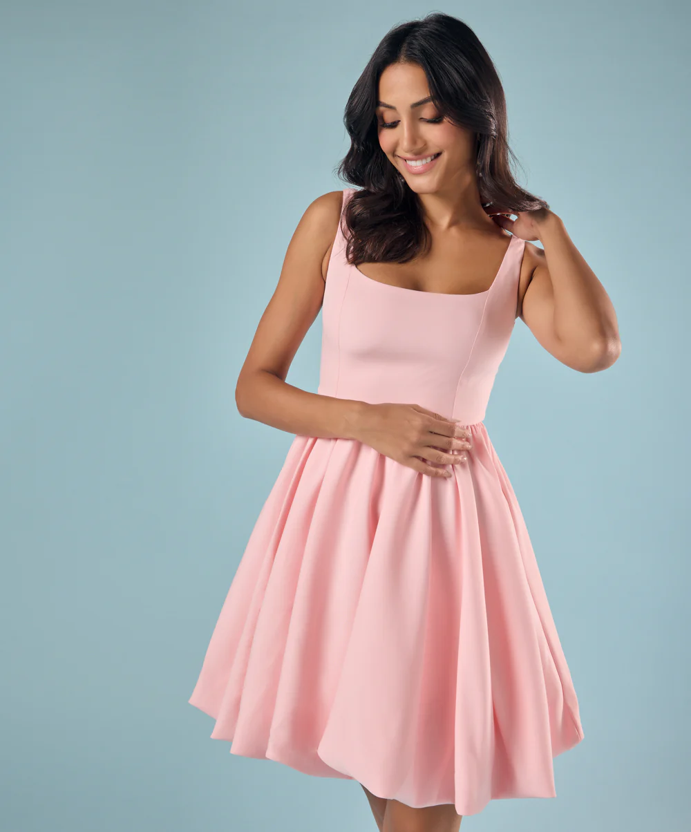 Scoop Neck Mini Baloon Dress