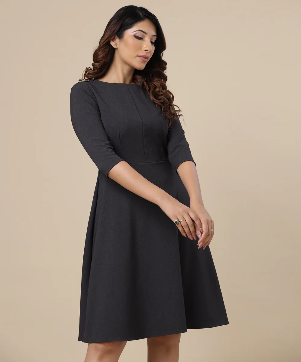 Shoulder Detailed Formal Grey Dress