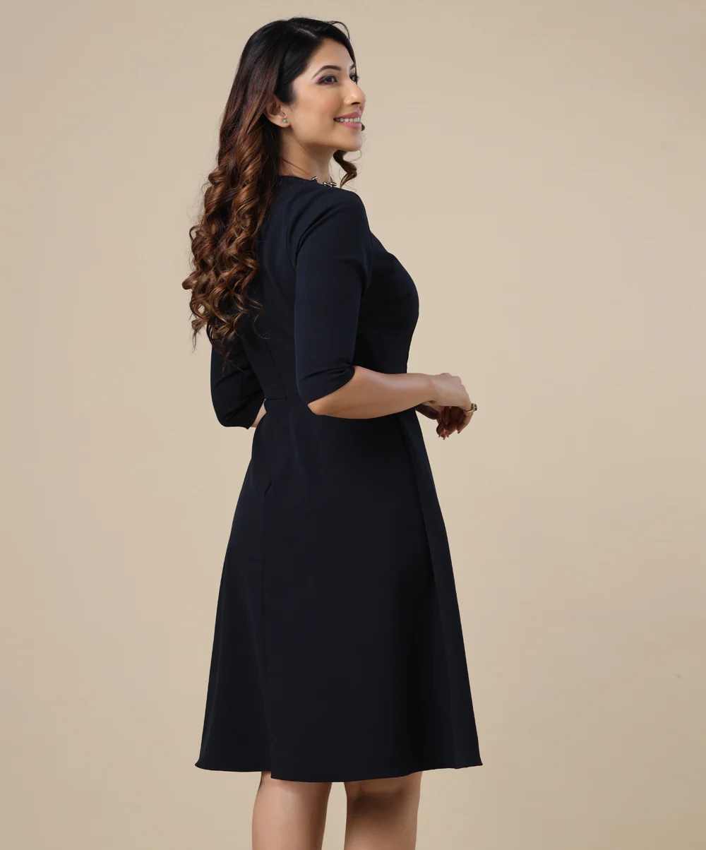 Shoulder Detailed Formal Navy Dress - Image 2