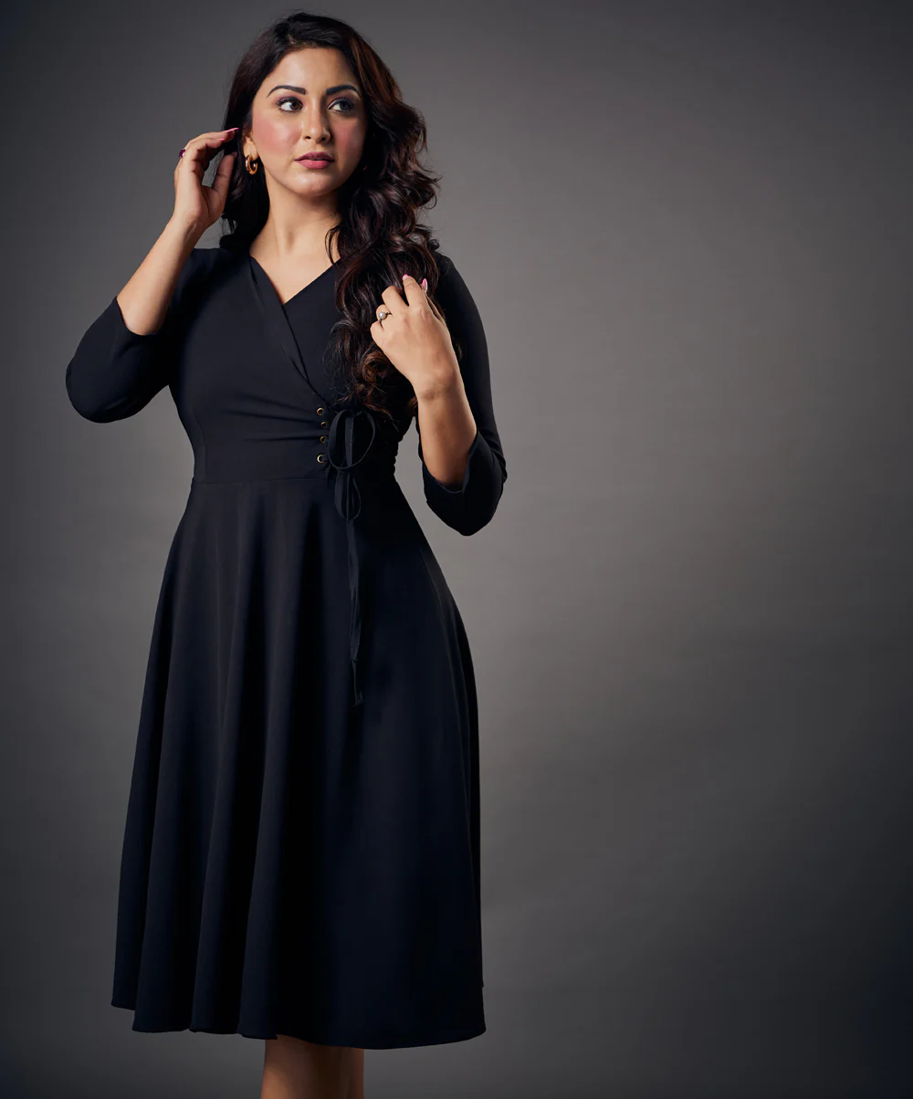 Side Looped Skater Black Dress