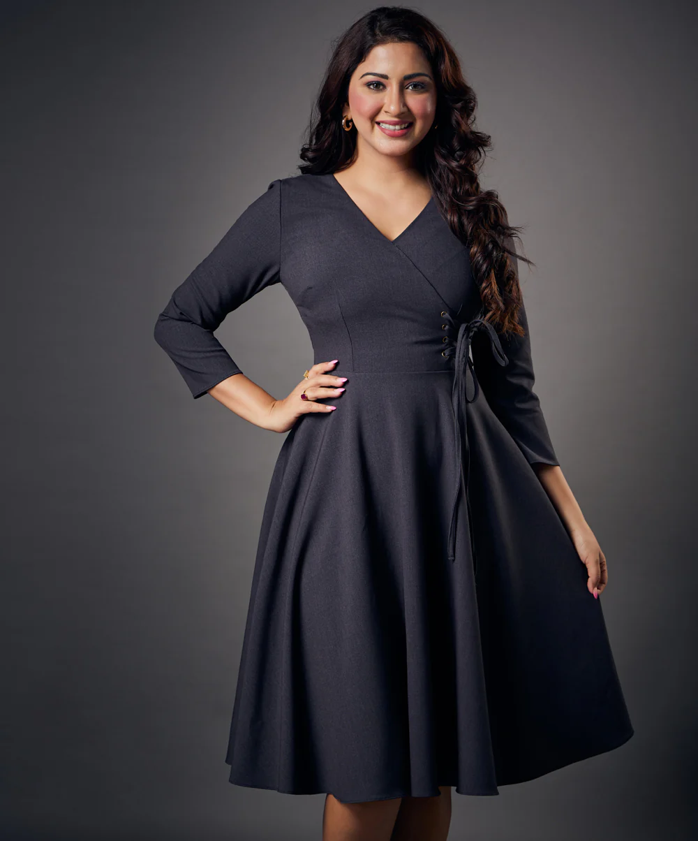 Side Looped Skater Grey Dress