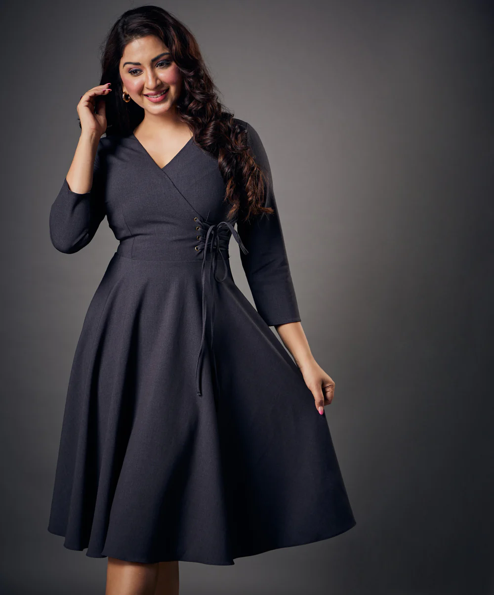 Side Looped Skater Grey Dress - Image 3