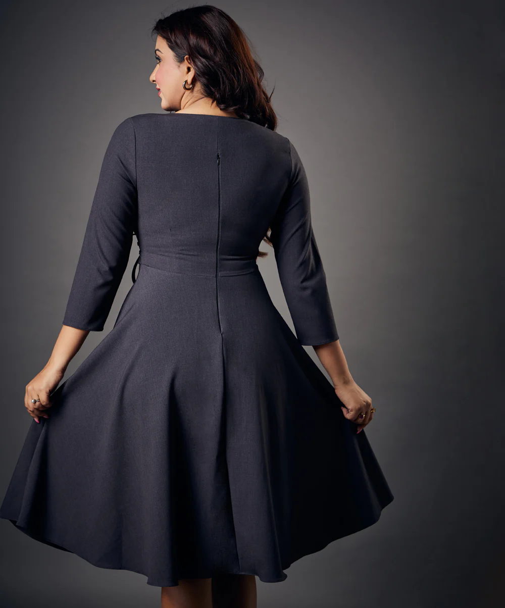 Side Looped Skater Grey Dress - Image 4