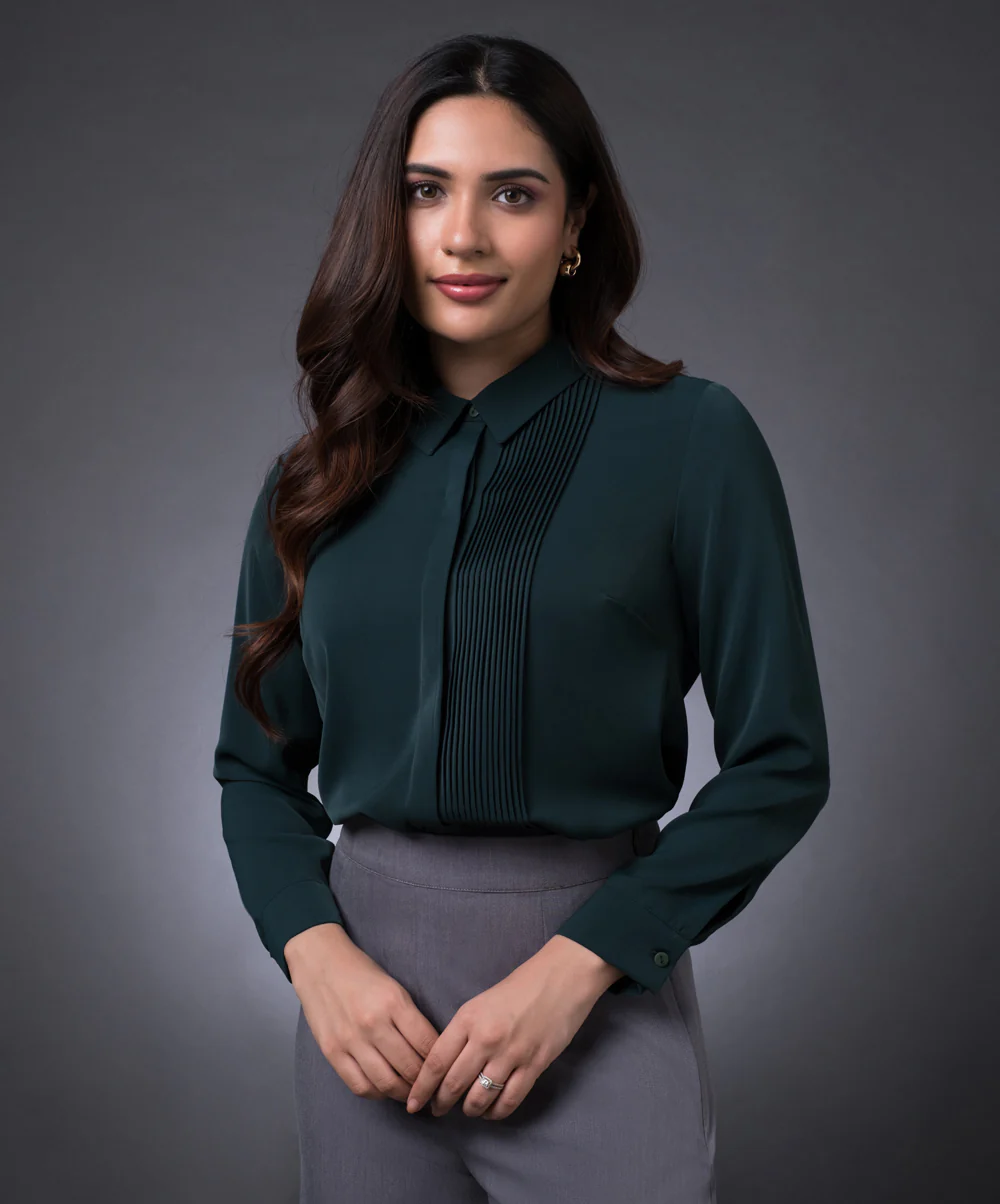 Side Pintuck Green Top - Image 3