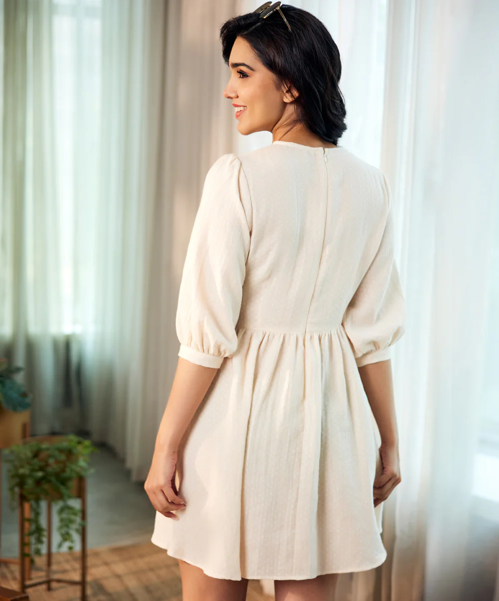Sleeve Cuffed Loose Fitted Cotton Dress - Image 4