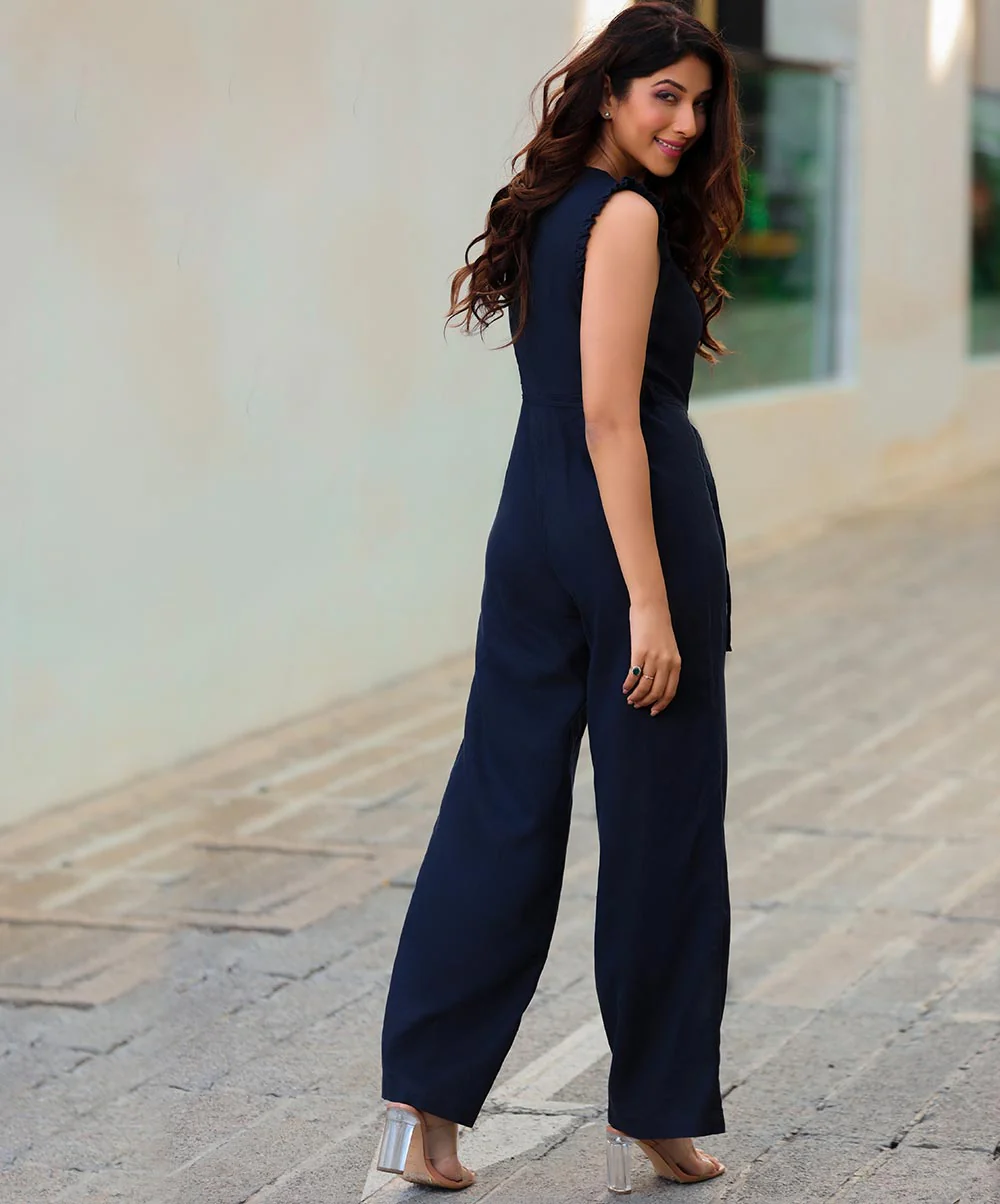 Sleeve Detailed Linen Jump Suit - Image 2