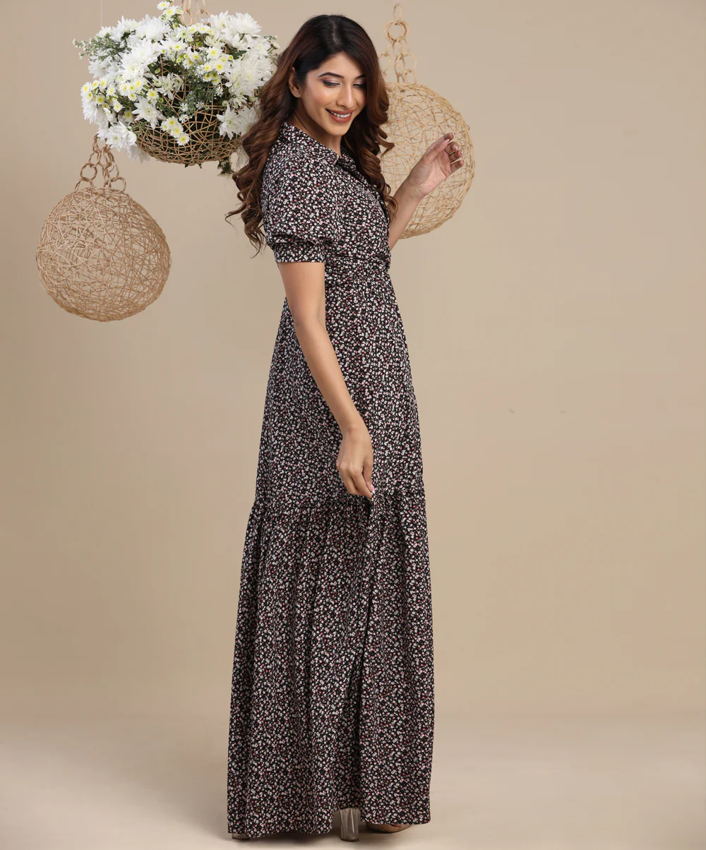 Sleeve Detailed Maxi Dress With Collar - Image 2