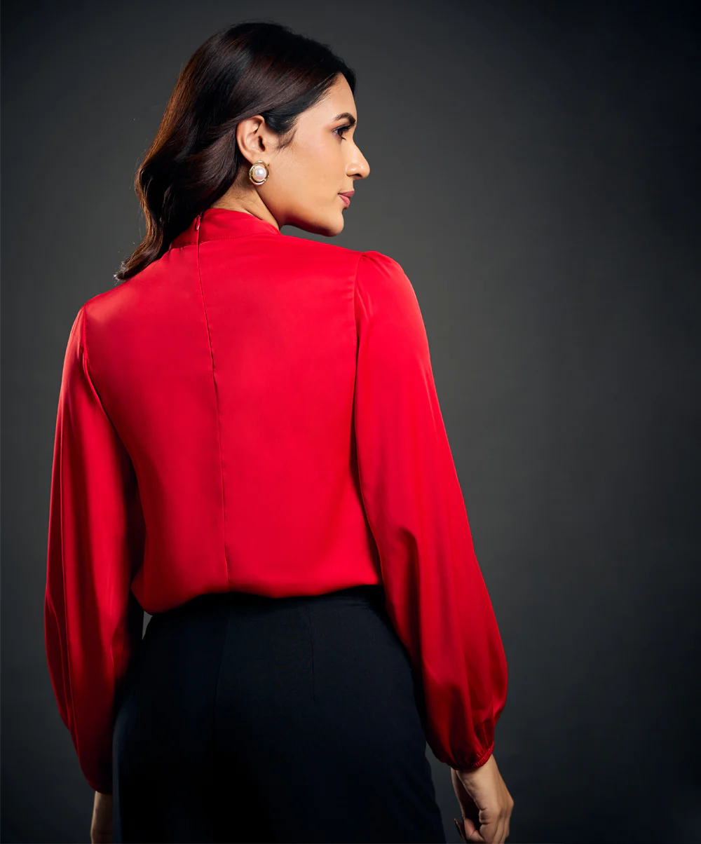 Sleeve Elasticated Balloon Sleeve Satin Top - Image 4