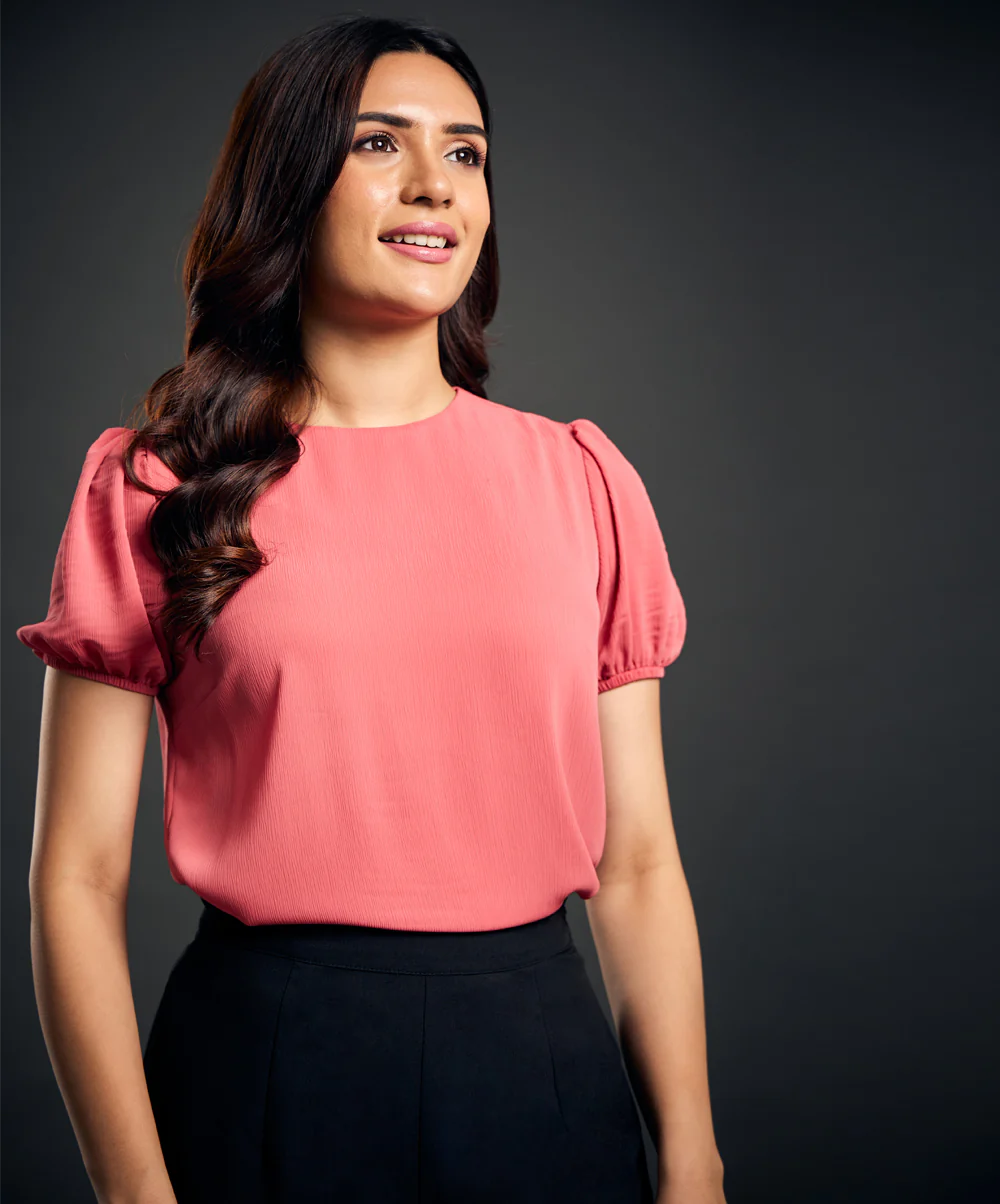 Sleeve Elasticated Moss Crepe Pink Top - Image 2