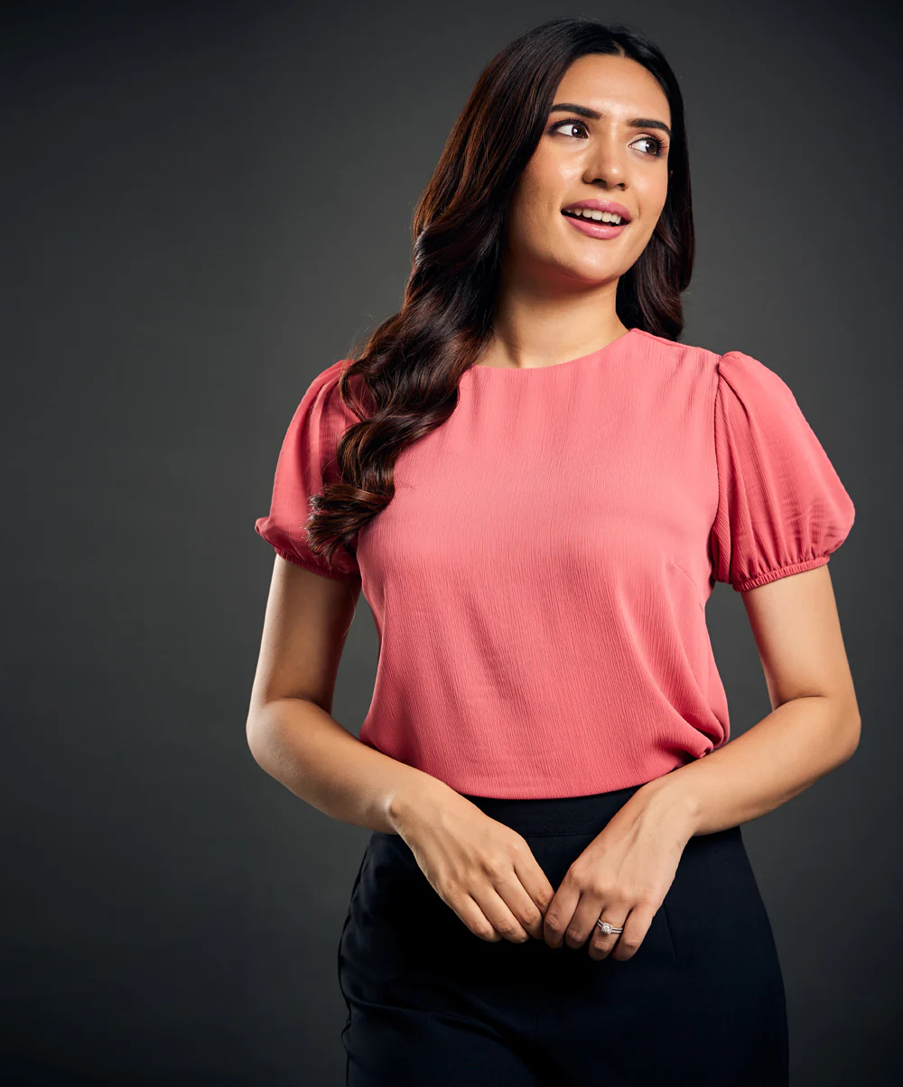 Sleeve Elasticated Moss Crepe Pink Top - Image 6