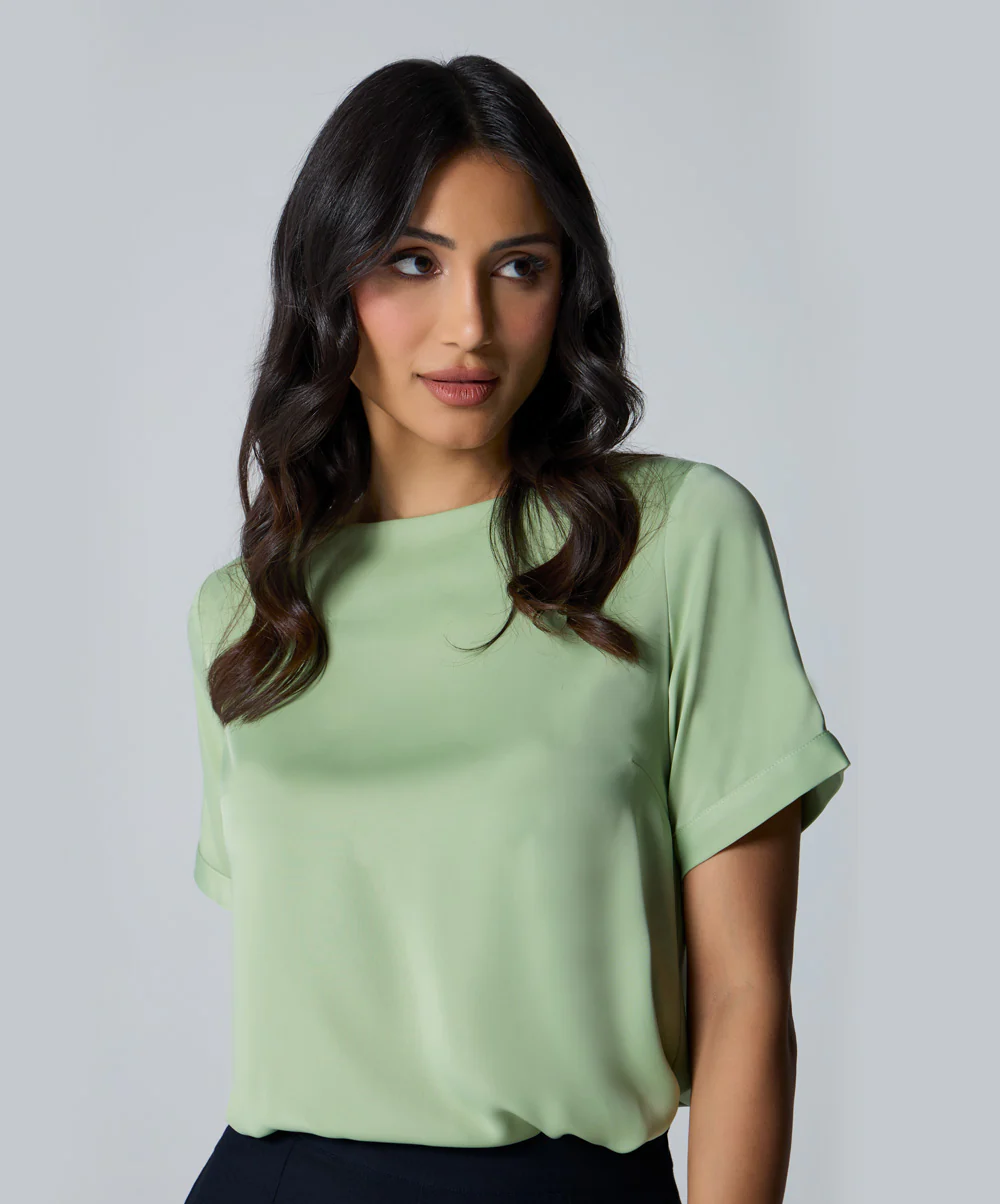 Sleeve Extended Satin Green Top - Image 2