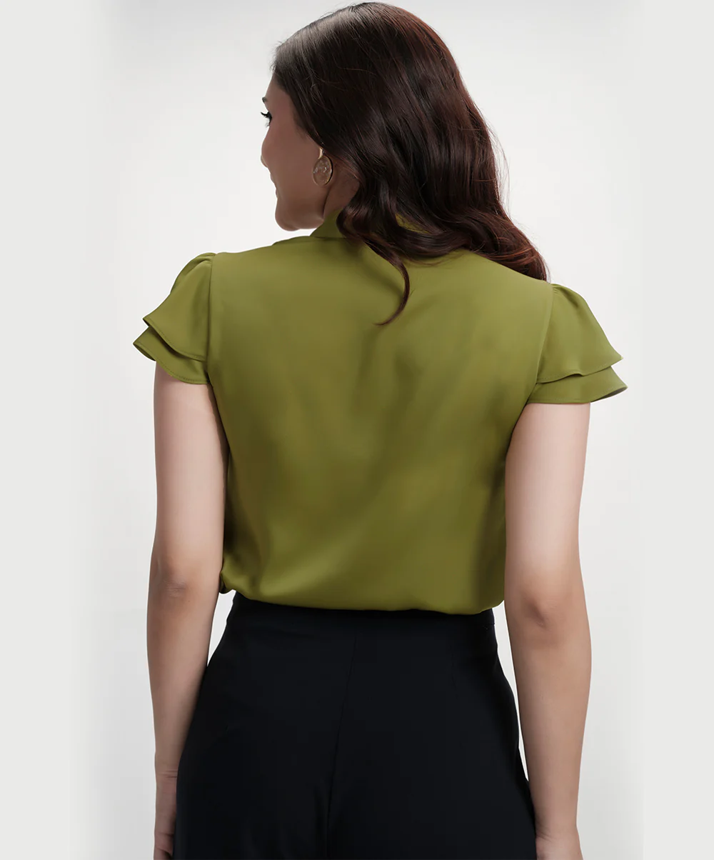 Sleeve Flared Chiffon Vneck Top - Image 3