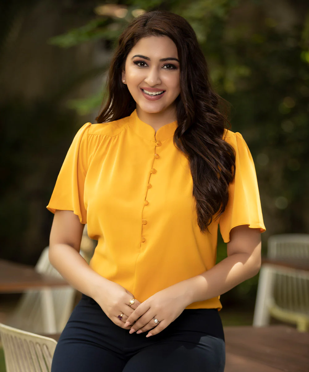 Sleeve Flared Triangle Yoke Mustard Top