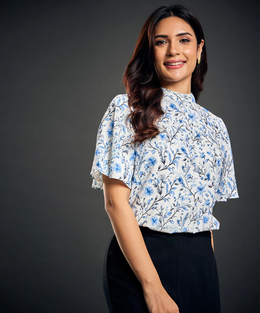 Sleeve Flutter Printed Chiffon Top - Image 2