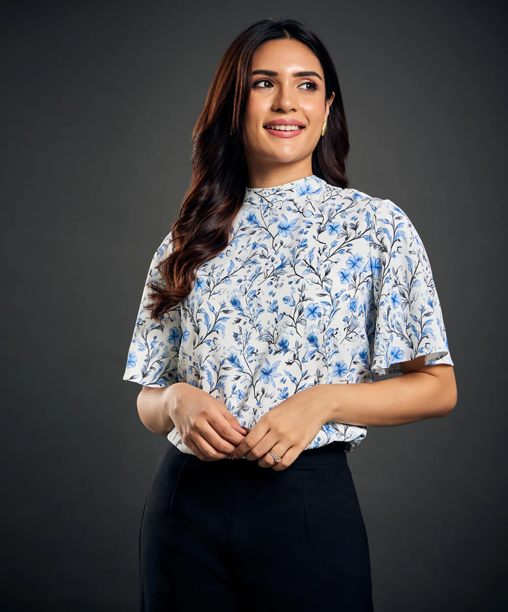Sleeve Flutter Printed Chiffon Top - Image 3