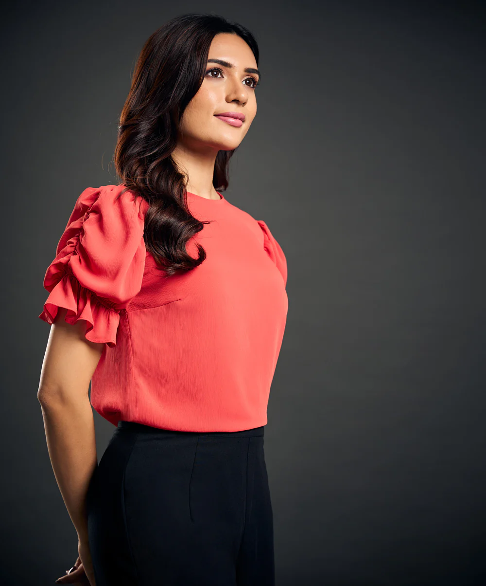 Sleeve Gathered Crepe Chiffon Top - Image 4