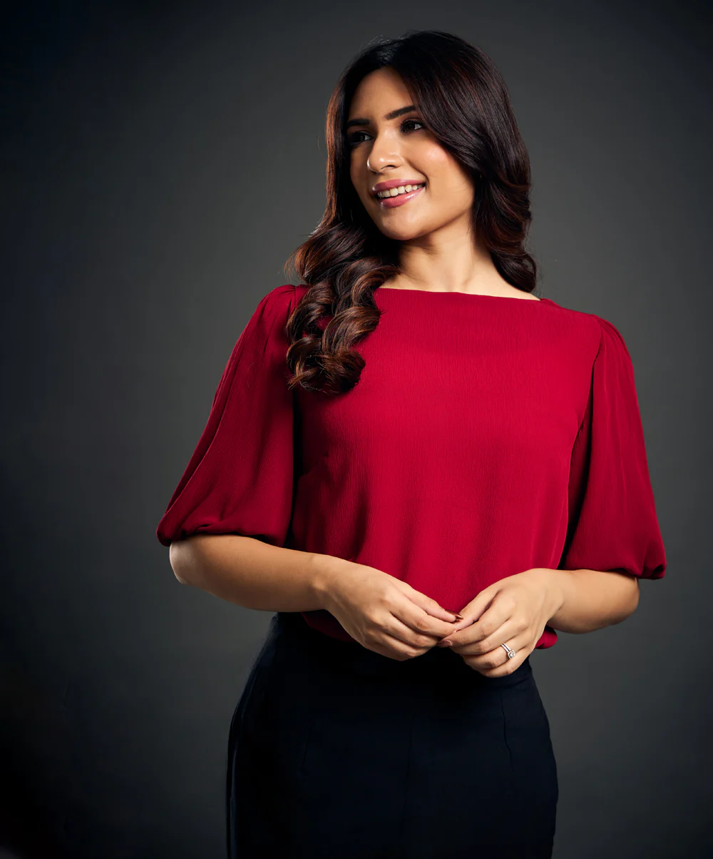 Sleeve Gathered Crepe Red Top - Image 4