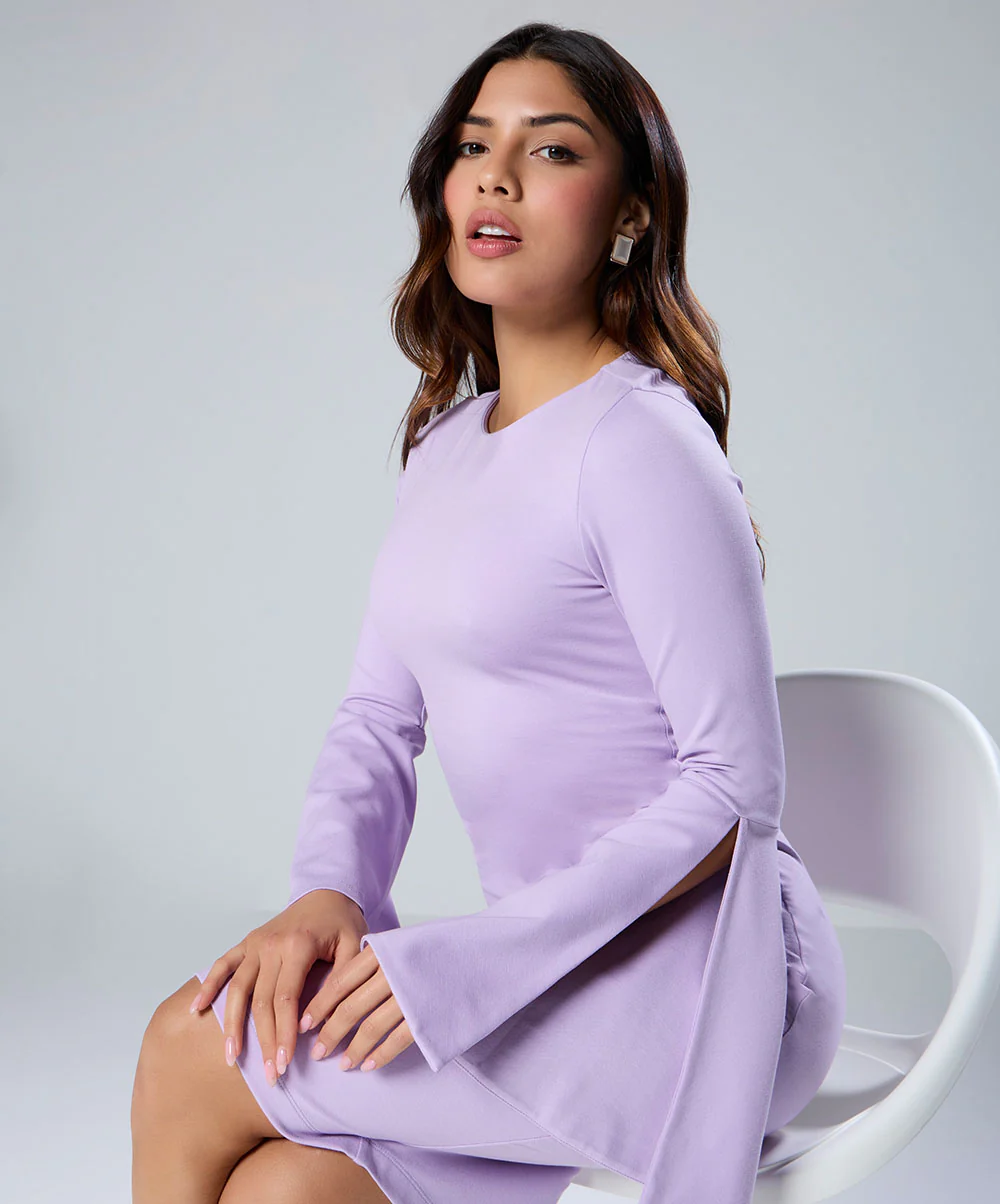 Sleeve Split Bodycon Ponte Dress - Image 3